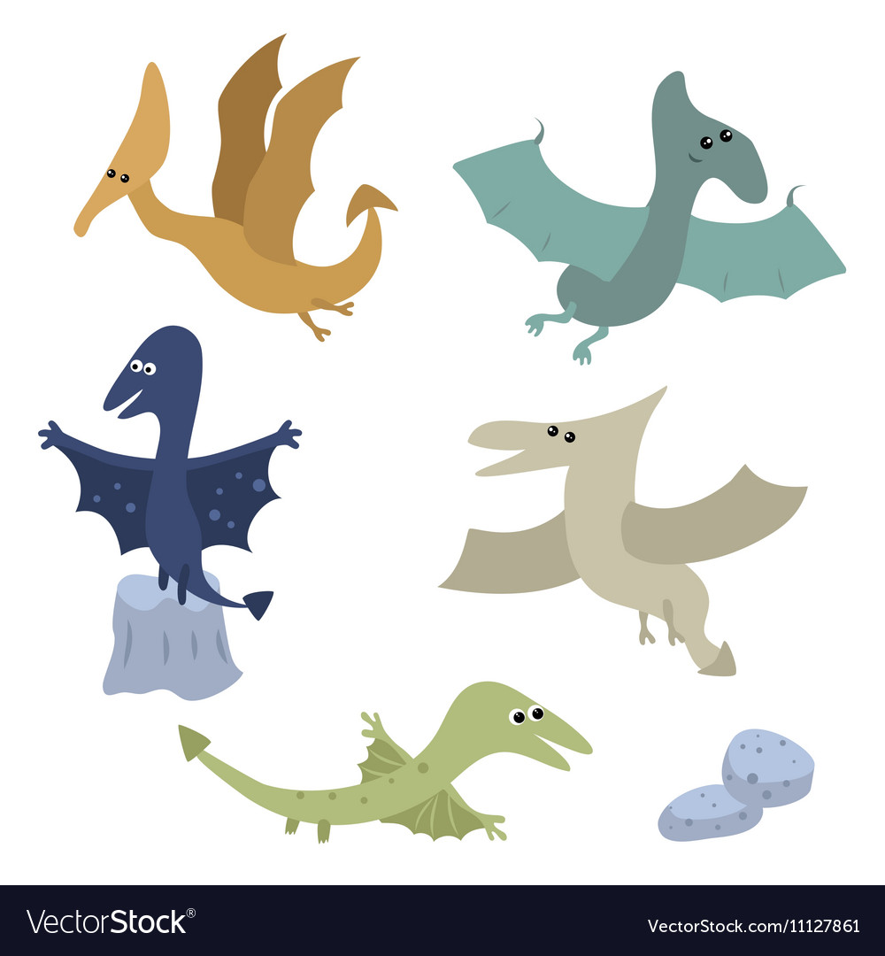 Set funny pterodactyls Royalty Free Vector Image