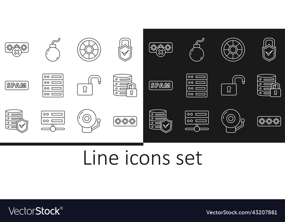 Set line password protection server security vector image Set line password protection server security