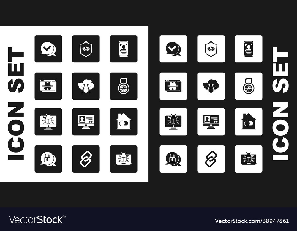 Set mobile and face recognition system bug cloud vector image Set mobile and face recognition system bug cloud