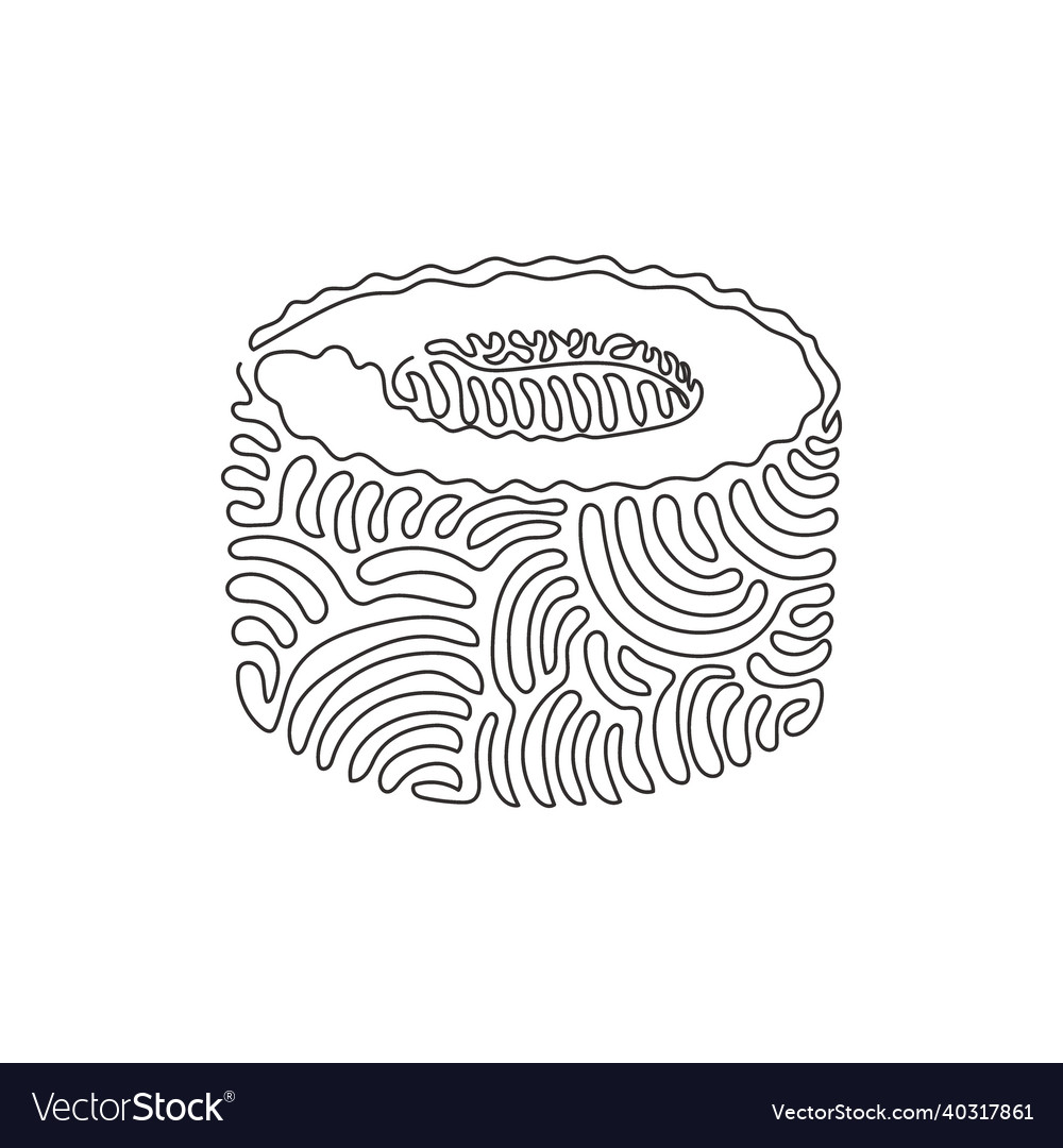 Single continuous line drawing sushi roll vector image Single continuous line drawing sushi roll