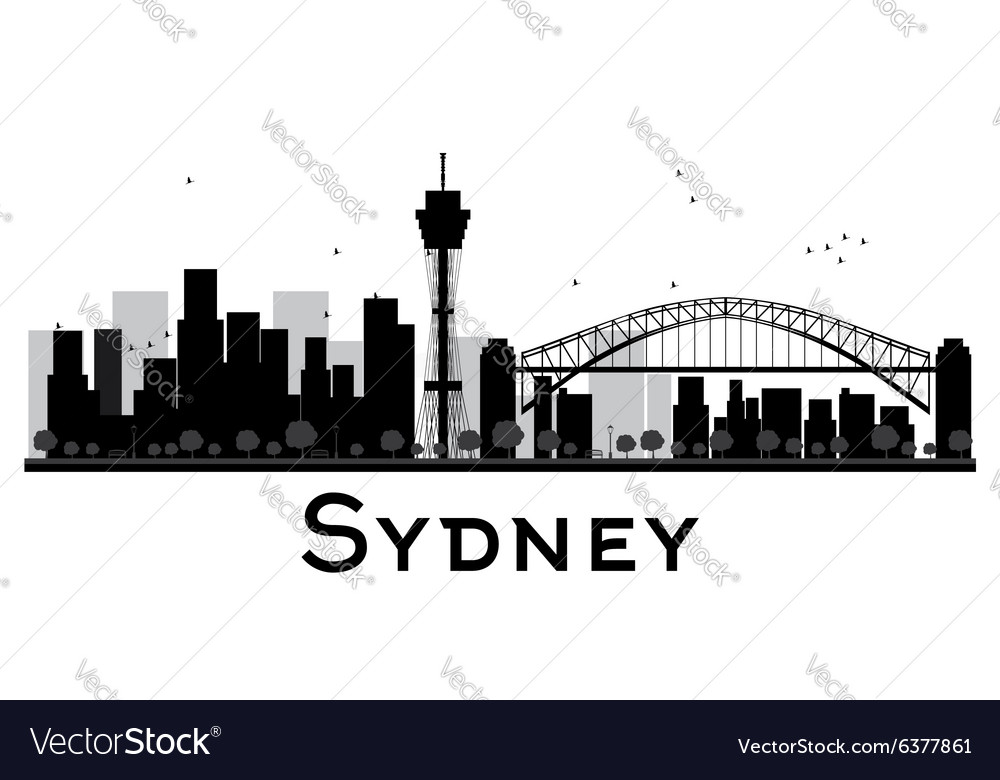 Sydney City Skyline Black And White Silhouette Vector Image