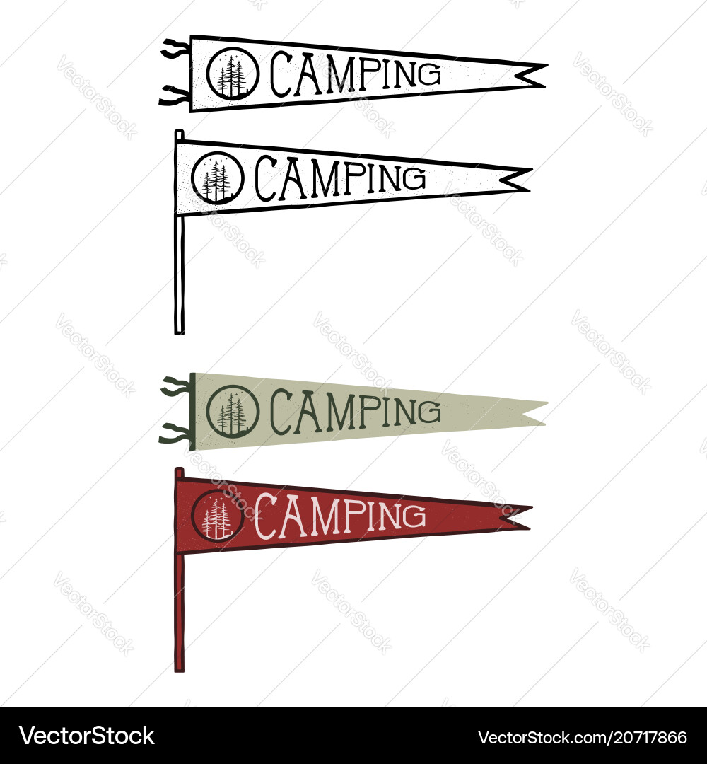 Camping pennants templates vintage hand drawn Vector Image