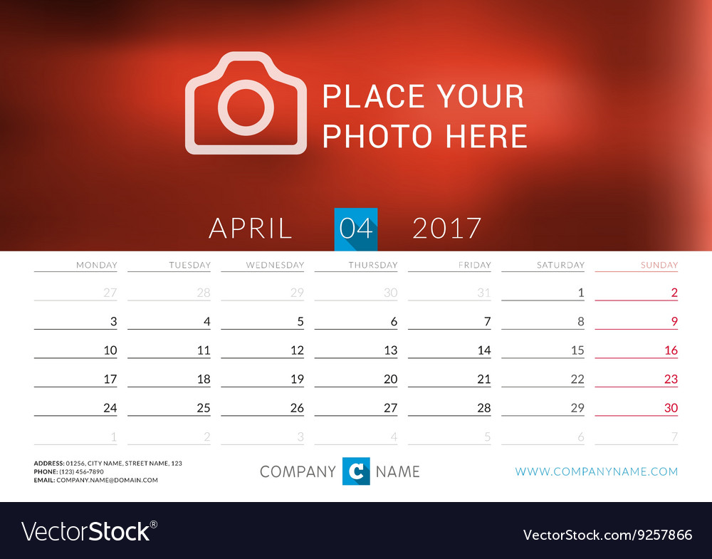 Desk calendar for 2017 year print template