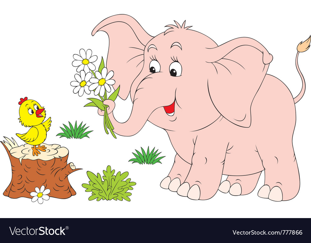 Elephant calf and chick Royalty Free Vector Image