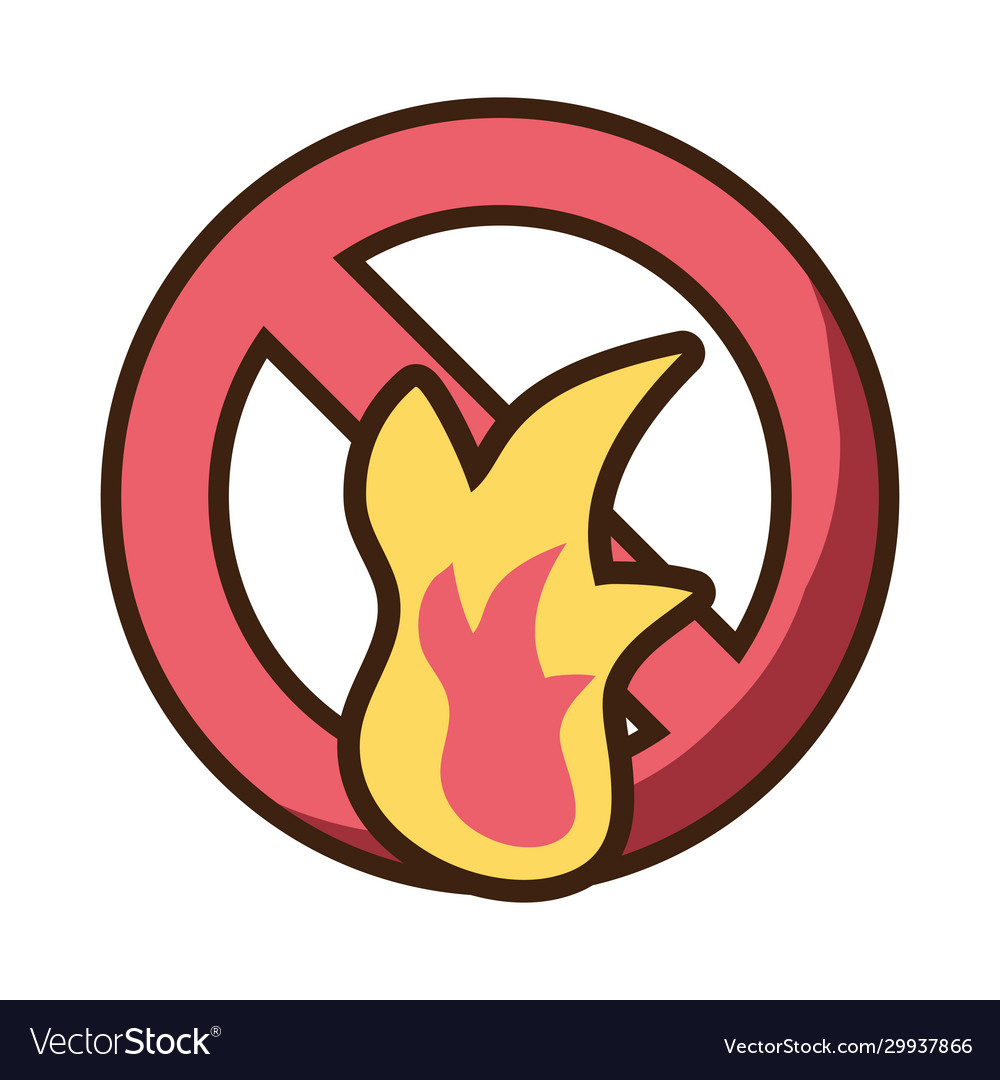 Fire with forbidden symbol on white background