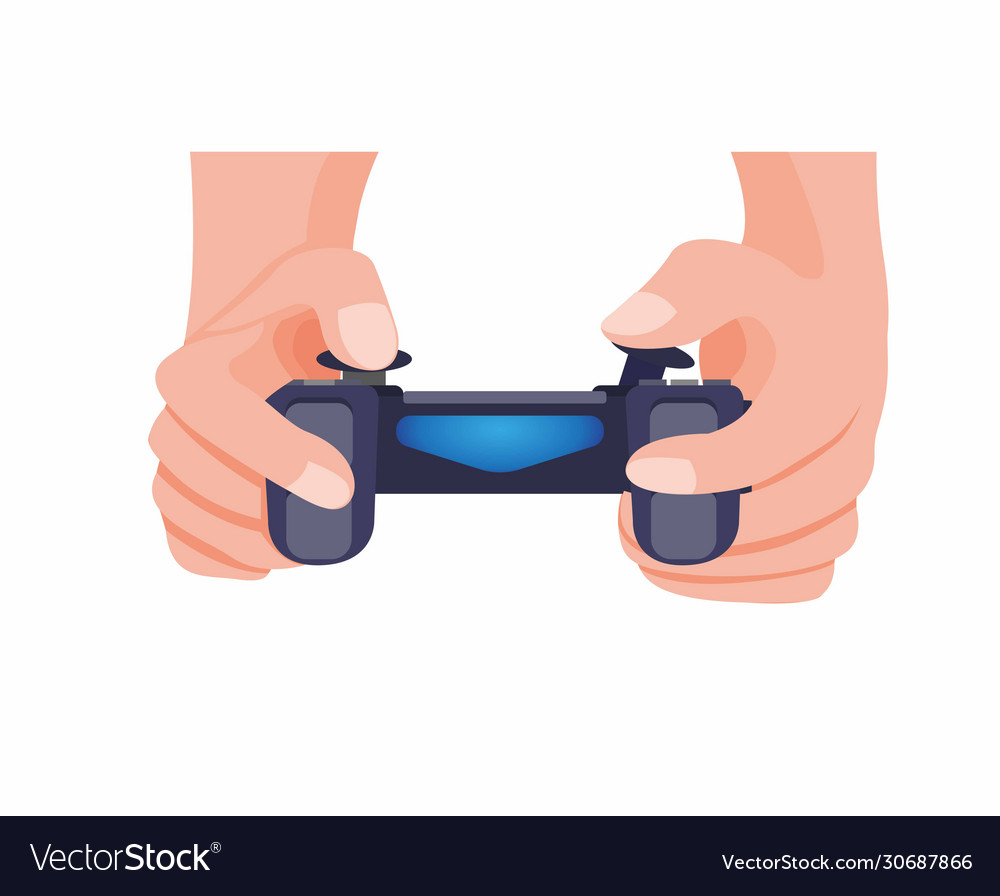 Hand holding wireless controller game console in c vector image Hand holding wireless controller game console in c
