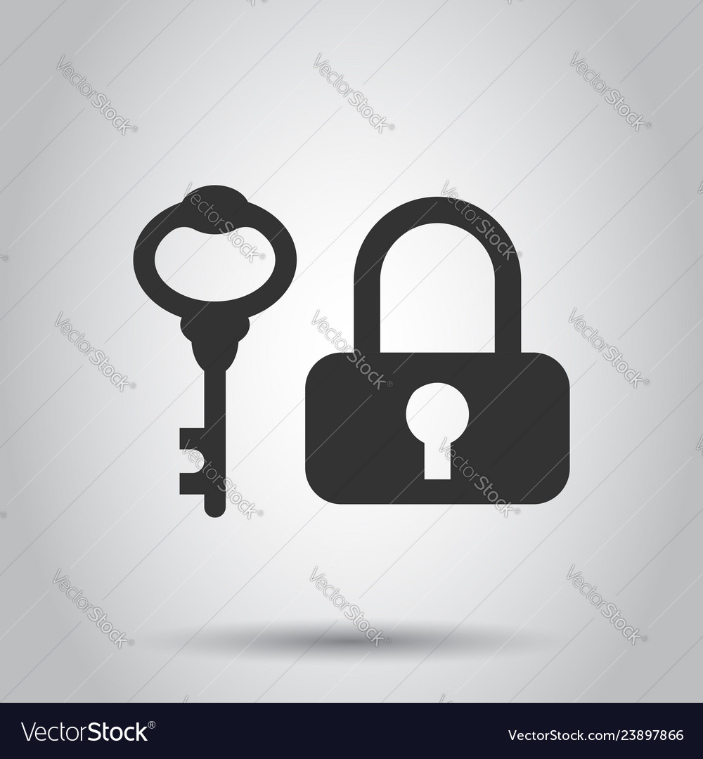 Key with padlock icon in flat style access login