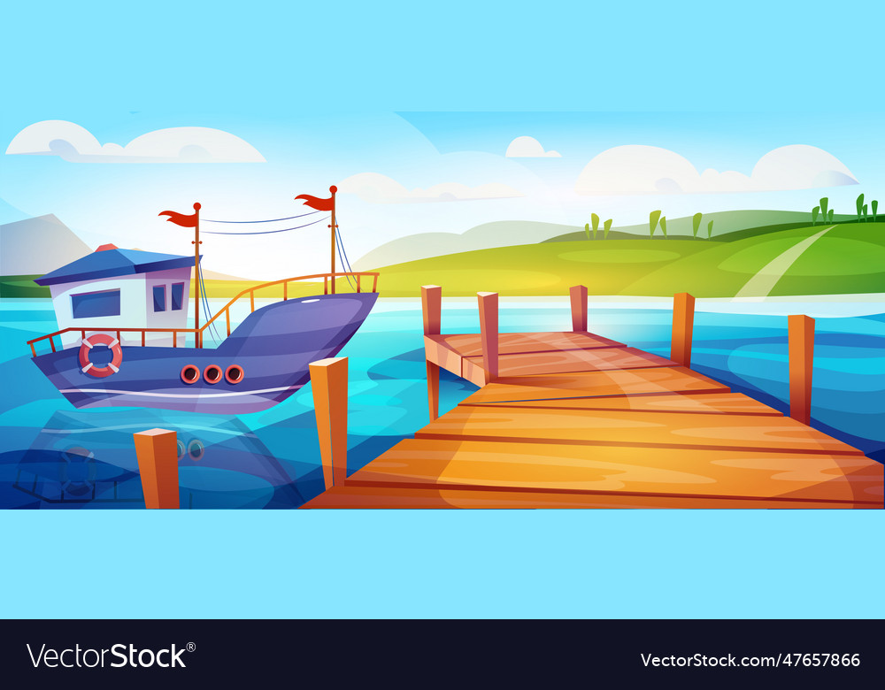 Landscape with fishing boat Vector Image Landscape with fishing boat