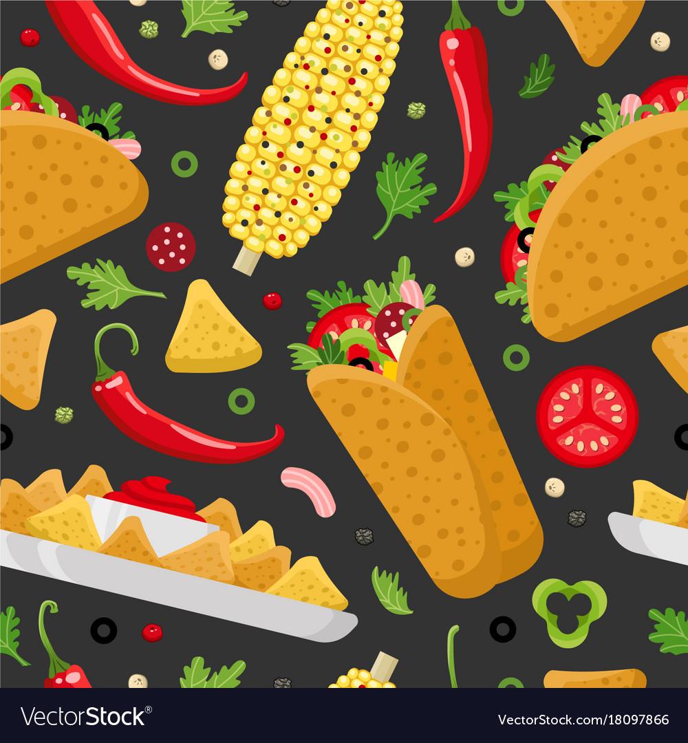 Mexican food color seamless pattern