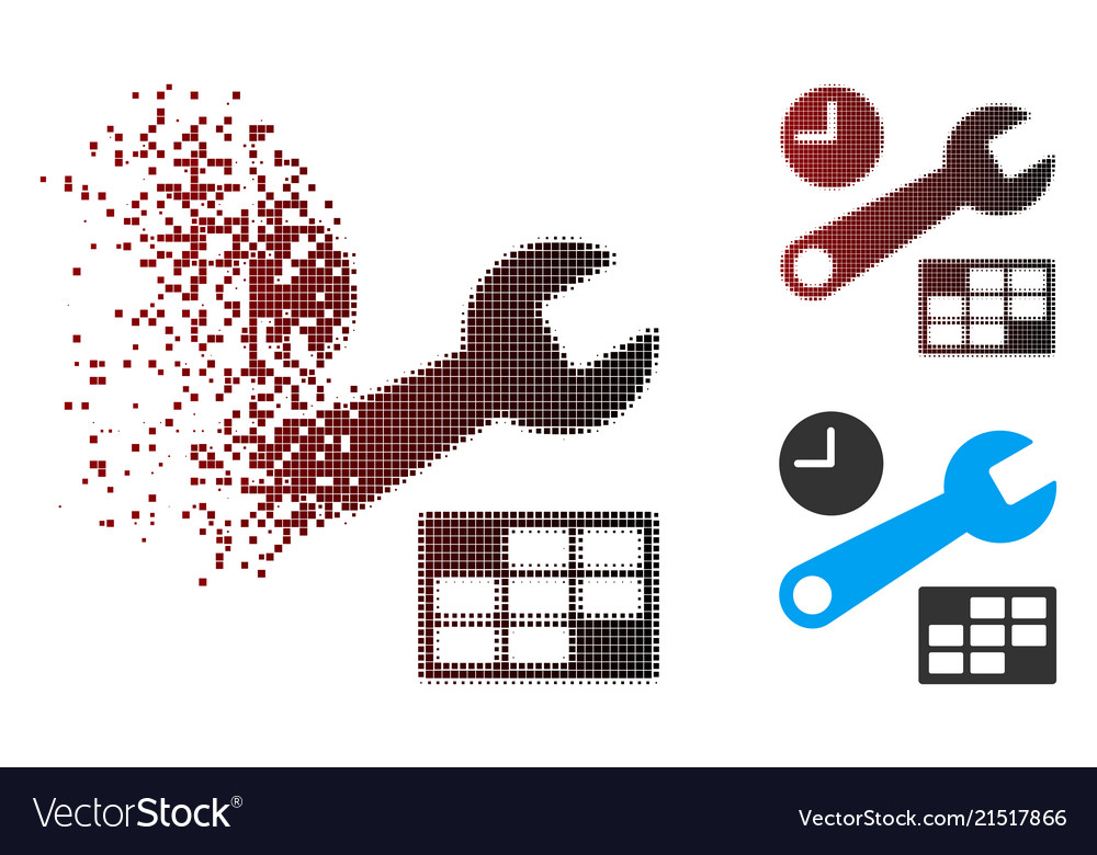 Moving pixel halftone date and time setup icon vector image Moving pixel halftone date and time setup icon