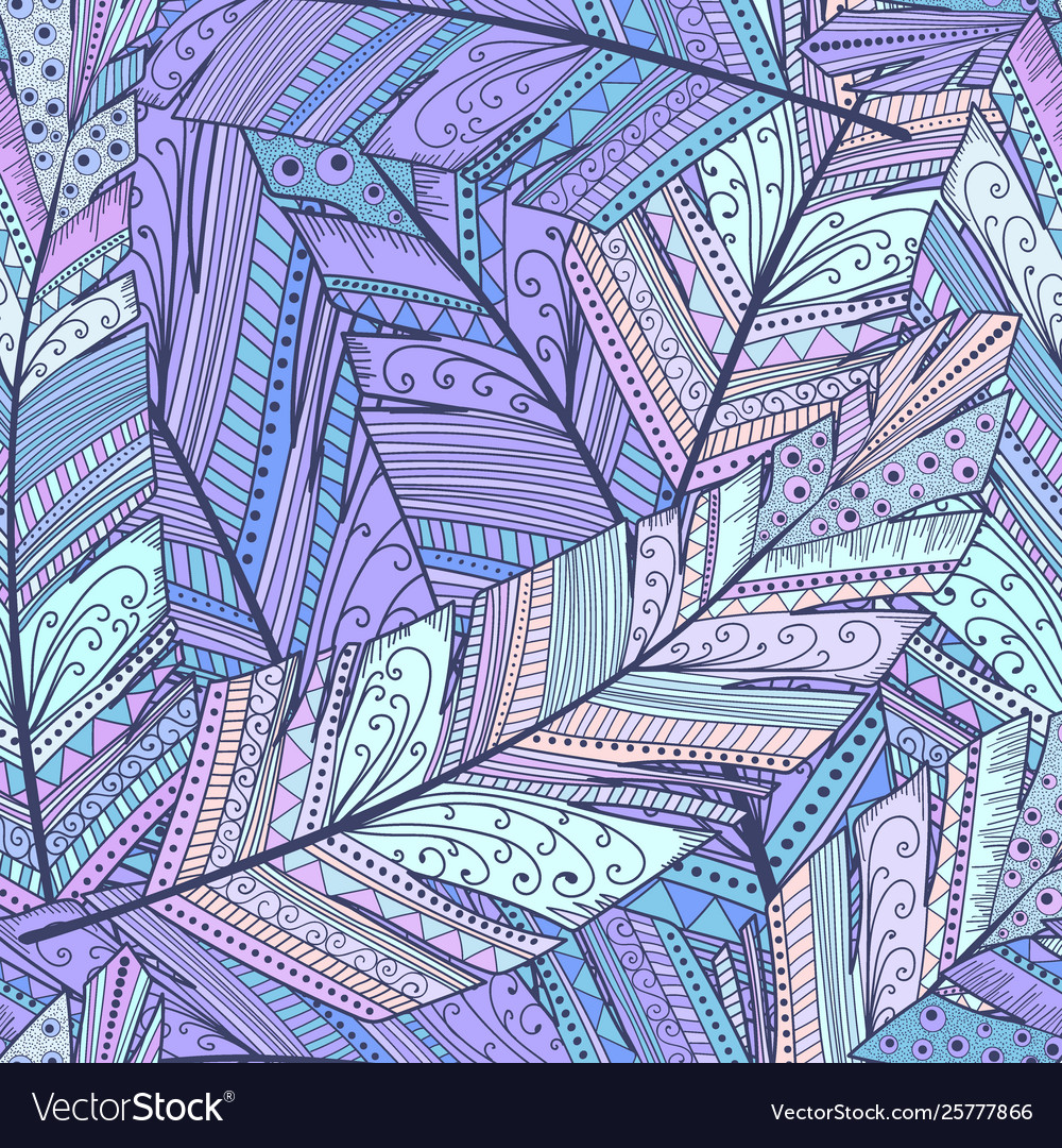 Seamless pattern with abstract featherhand draw