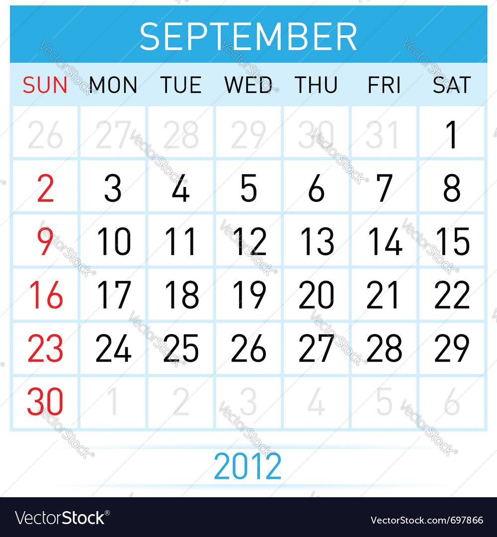 September calendar Royalty Free Vector Image VectorStock September calendar Royalty Free Vector Image VectorStock