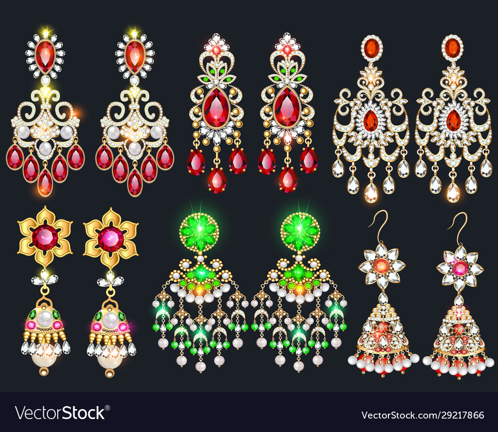 Set jewelry earrings with precious stones