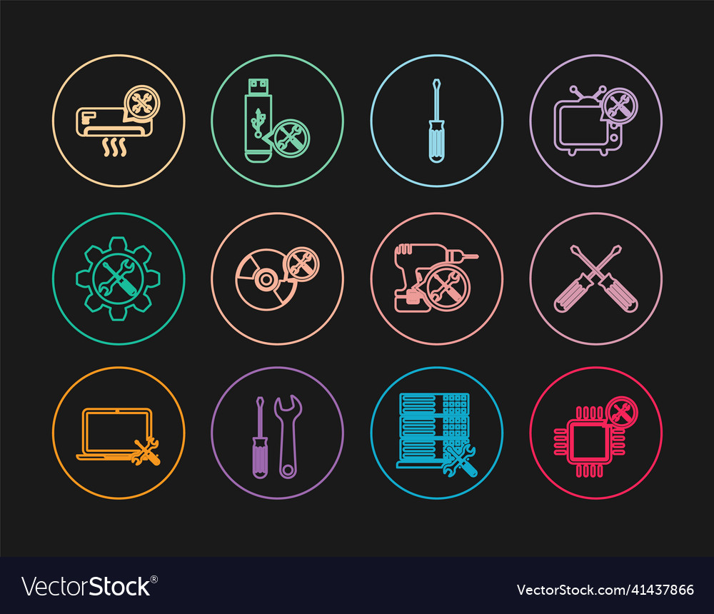 Set line processor service crossed screwdrivers Vector Image Set line processor service crossed screwdrivers