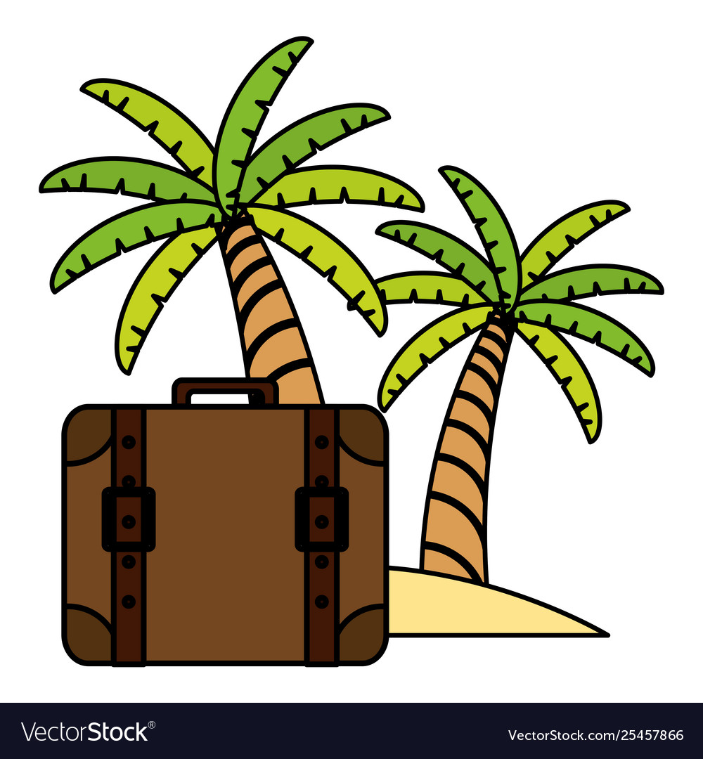 Suitcase travel with trees palms