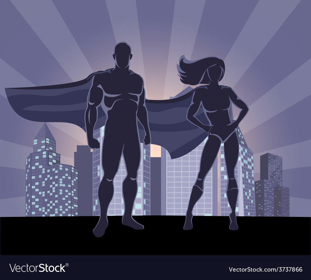 Superhero and female silhouettes Royalty Free Vector Image