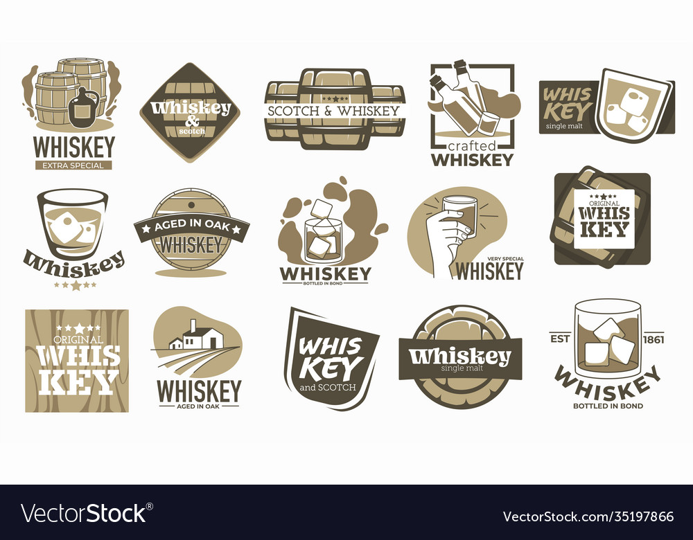 Whiskey brewing company and production labels Vector Image