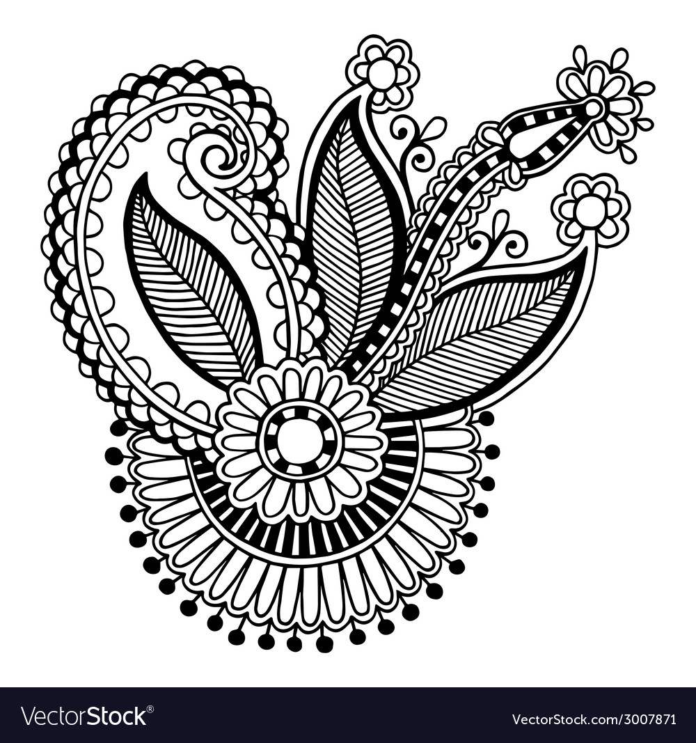 Black line art ornate flower design collection Vector Image