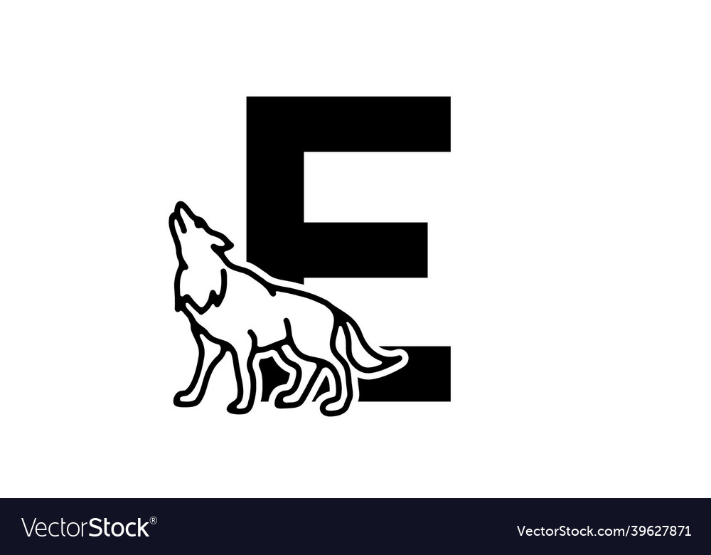 Dark blue color of e initial letter with wolf