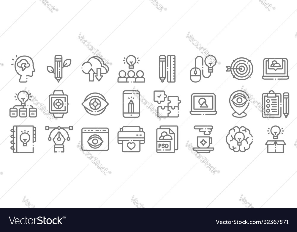 Design thinking line icons linear set quality vector image Design thinking line icons linear set quality
