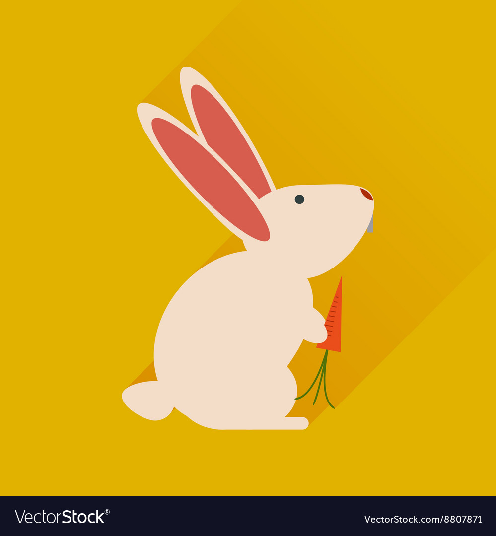 Flat web icon with long shadow rabbit carrot