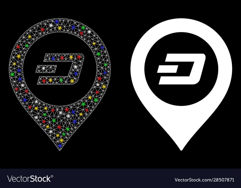 Glowing mesh 2d dash map pointer icon with flash vector image Glowing mesh 2d dash map pointer icon with flash