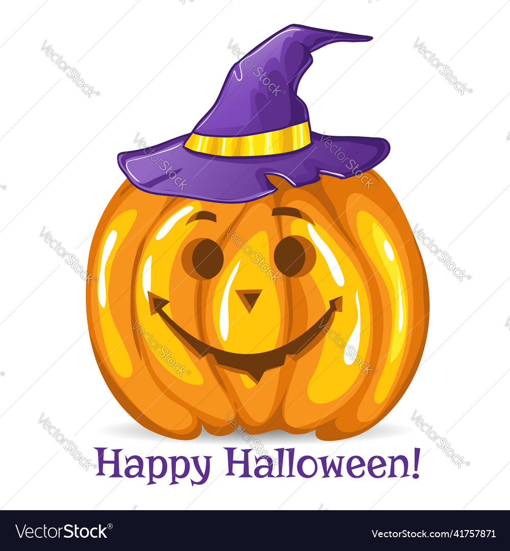 Halloween Pumpkin Wearing Witch Hat Royalty Free Vector