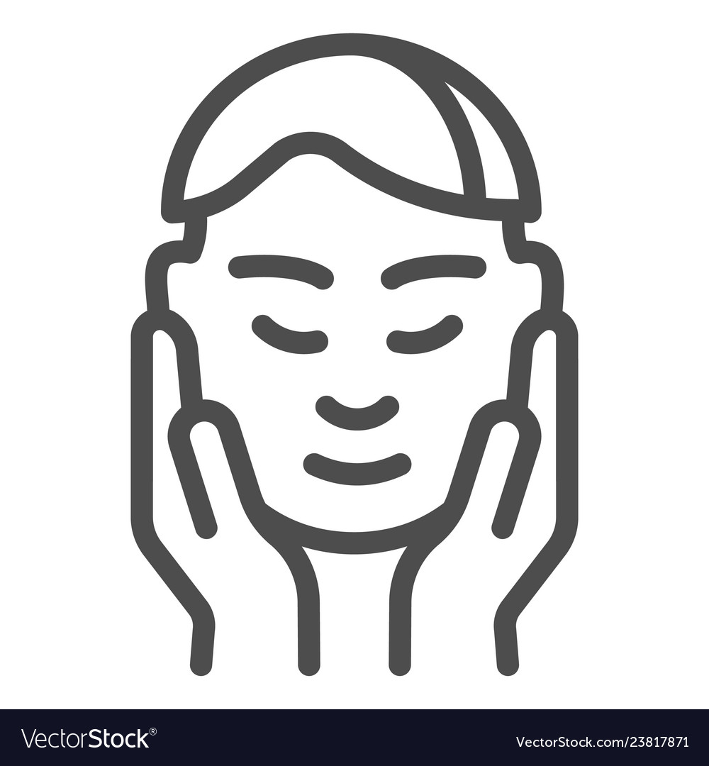 Man face in hands line icon smooth skin after Vector Image