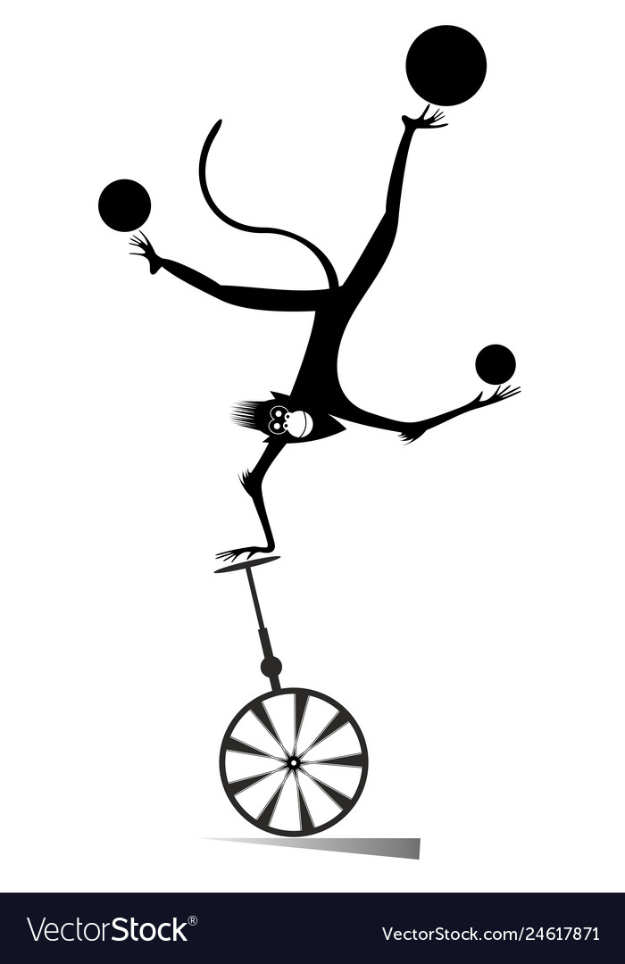Monkey on the unicycle juggles balls Royalty Free Vector