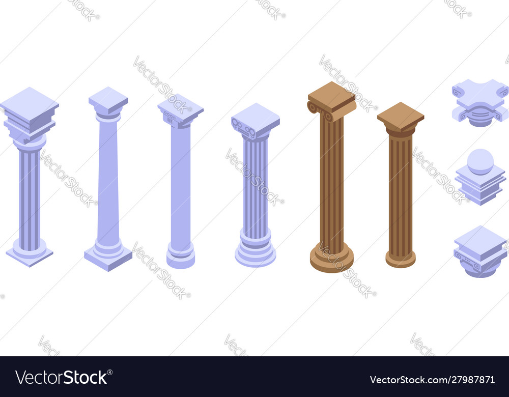 Pillar icons set isometric style Royalty Free Vector Image