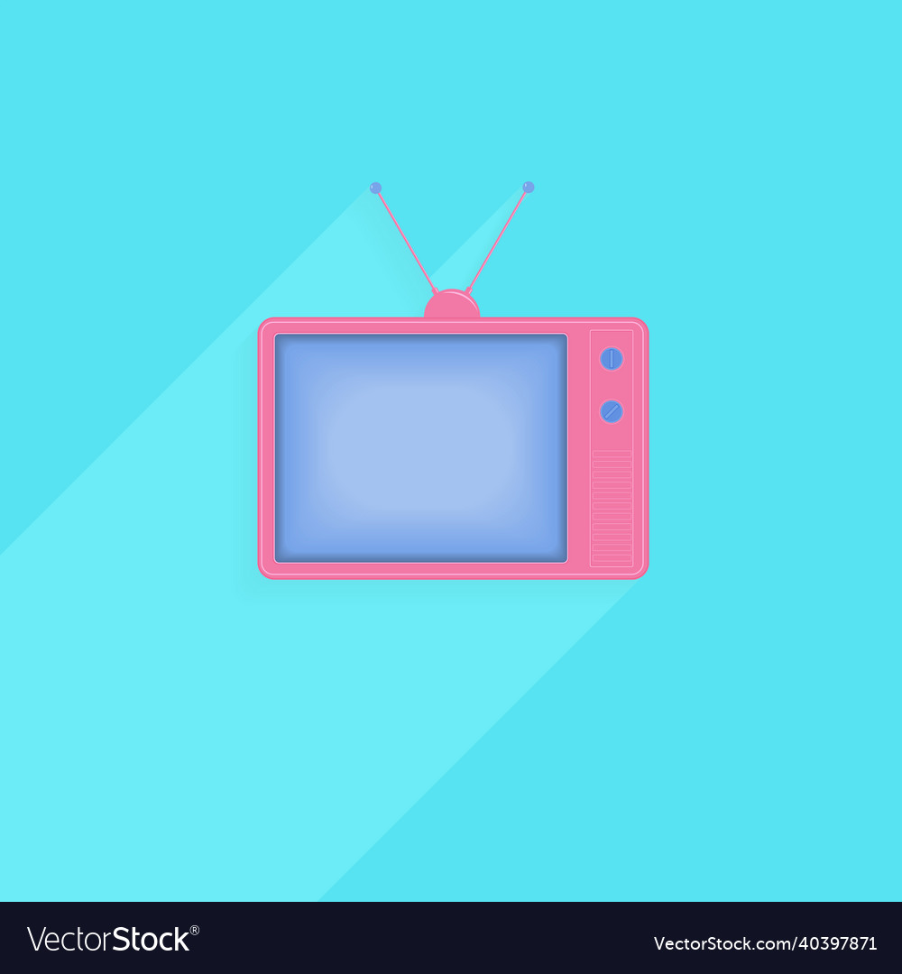 Pink vintage tv on bright blue background Vector Image