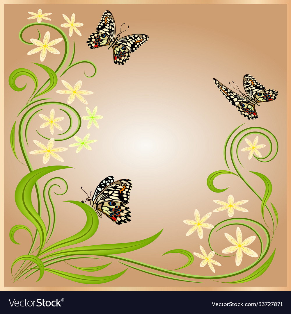 Postcard with butterflies and flowers