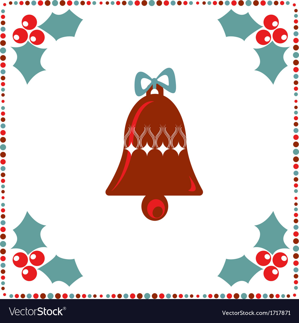 retro holiday card with a bell and winter berry on retro holiday card
