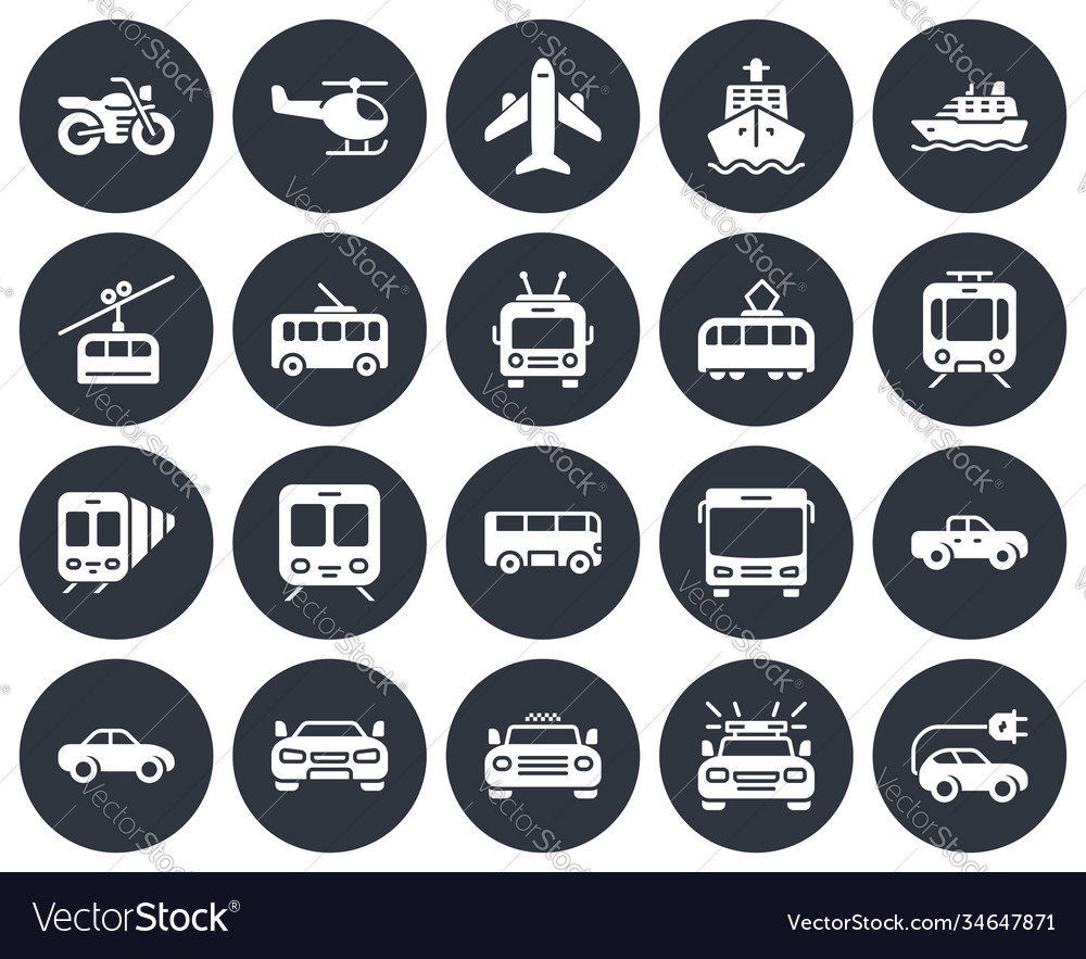 Round icons set some transport facilities