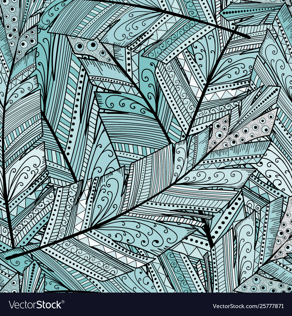 Seamless pattern with abstract featherhand draw