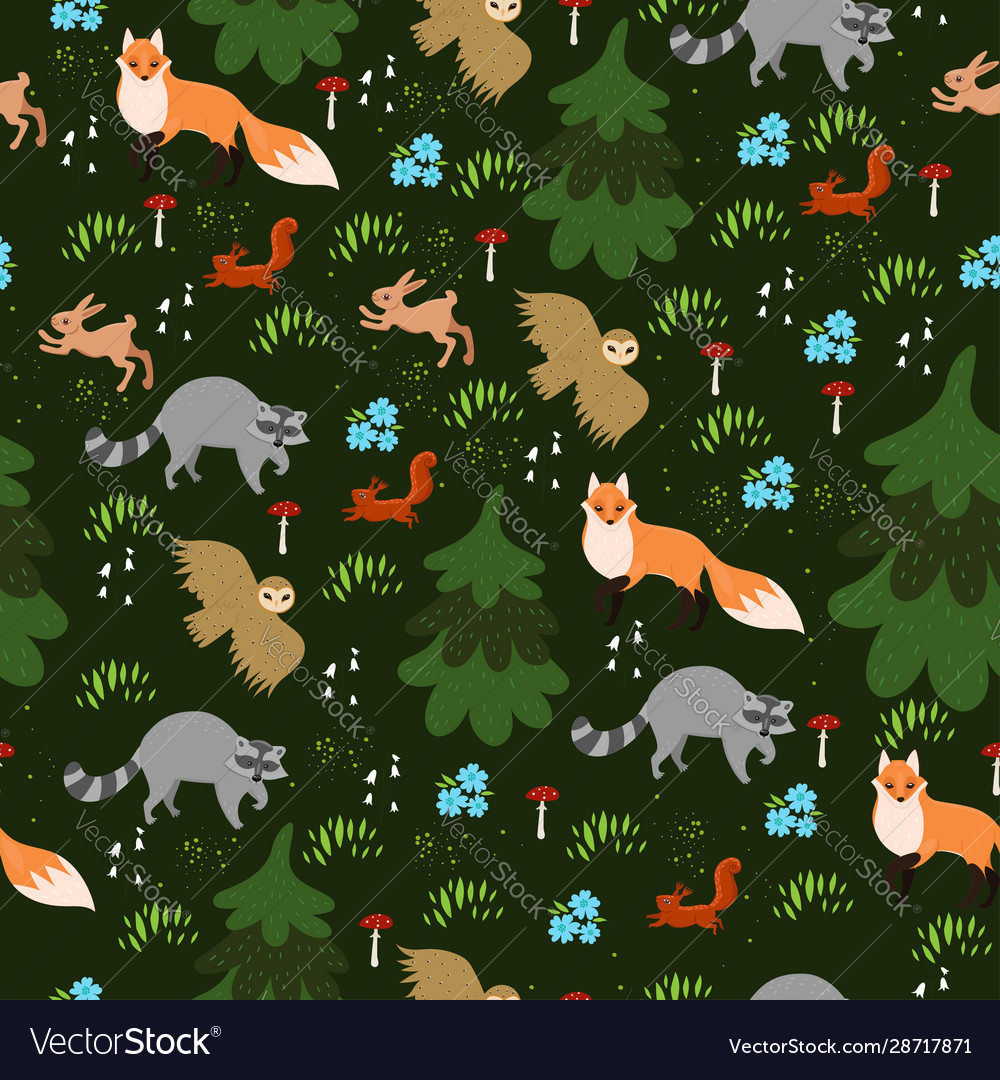 Seamless pattern with forest animals vector image Seamless pattern with forest animals