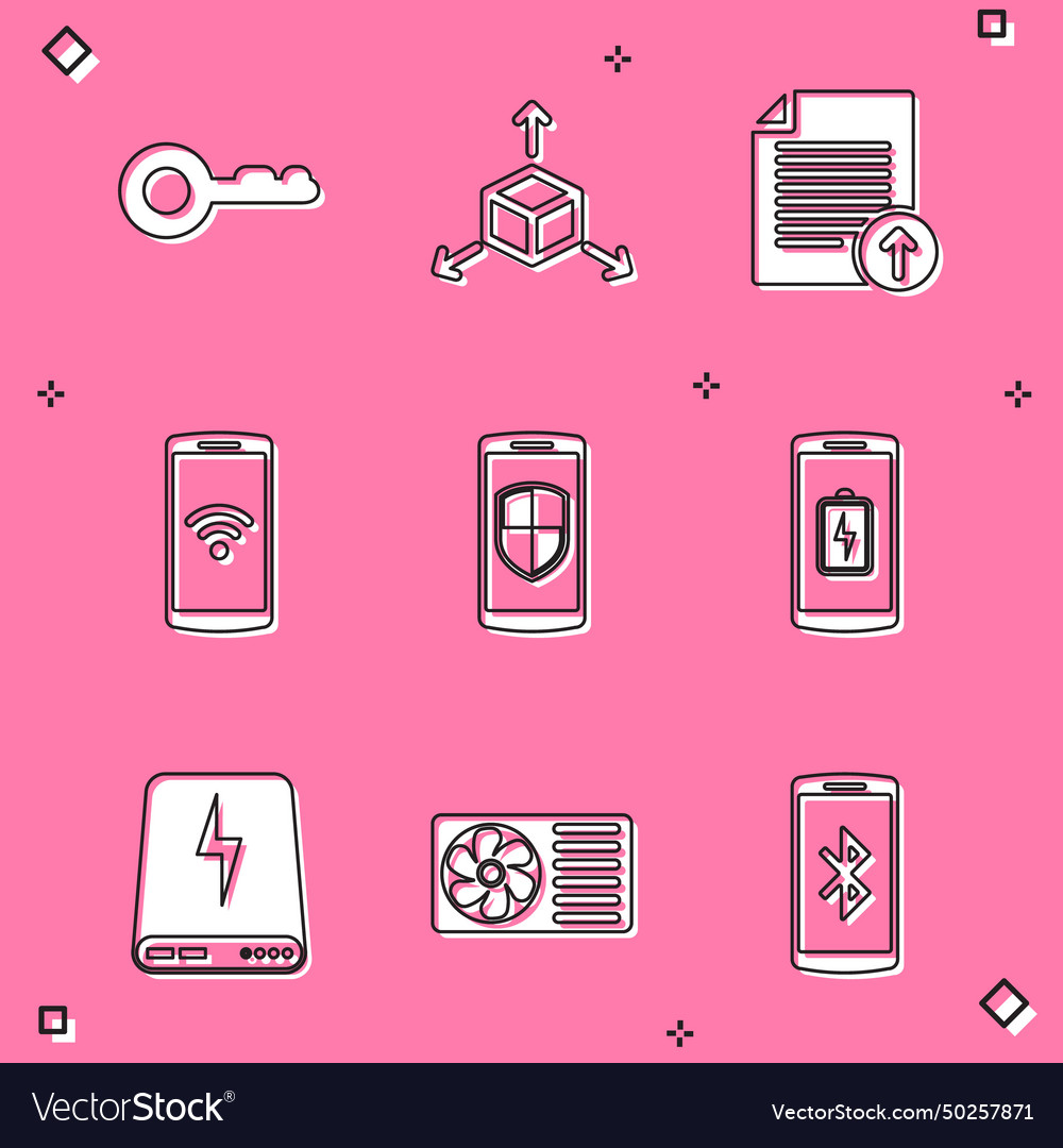 Set key isometric cube upload file smartphone