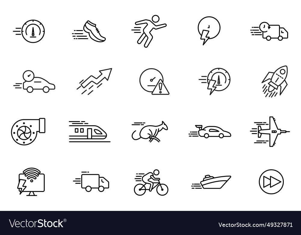 Speed icon set speedometer running fast vector image Speed icon set speedometer running fast