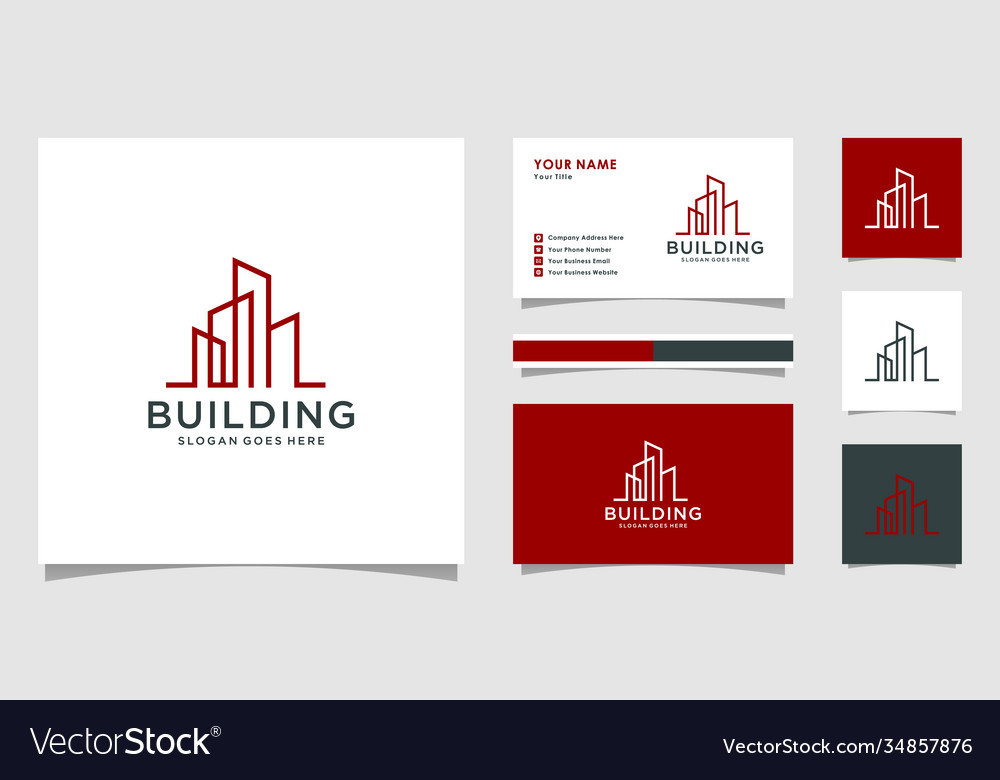 Building logo design mono line vector image Building logo design mono line
