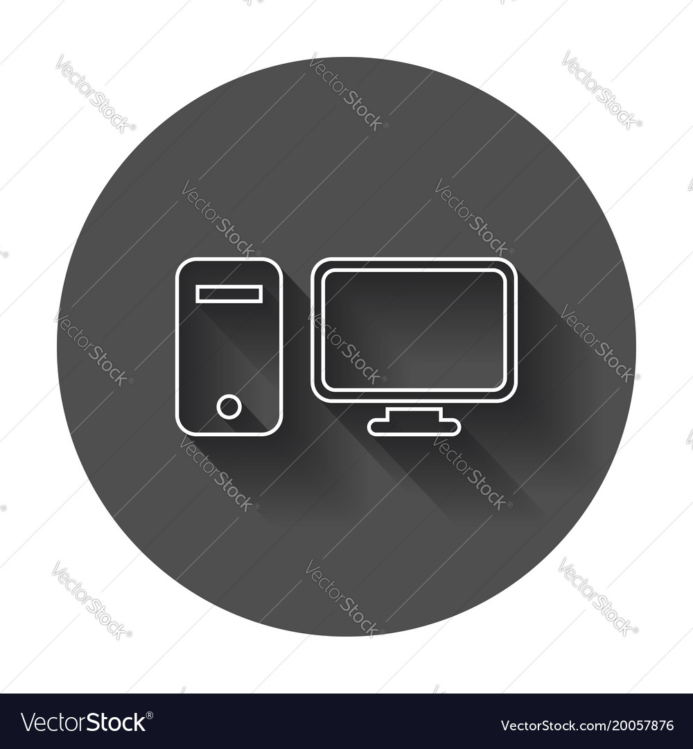 Computer in line style monitor flat icon