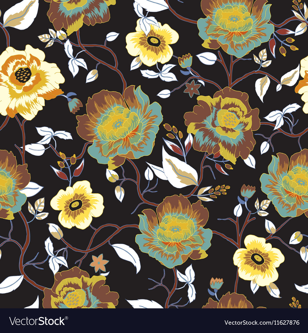 Floral Seamless Pattern - Black Background