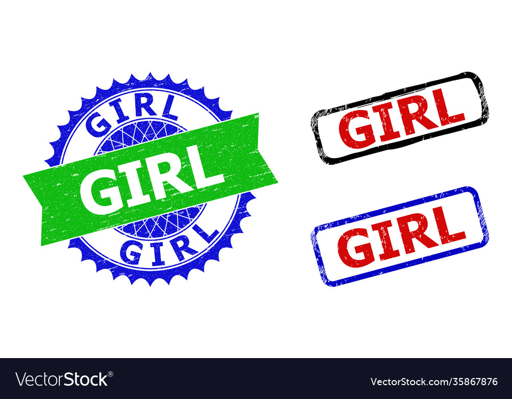 Girl rosette and rectangle bicolor badges Vector Image