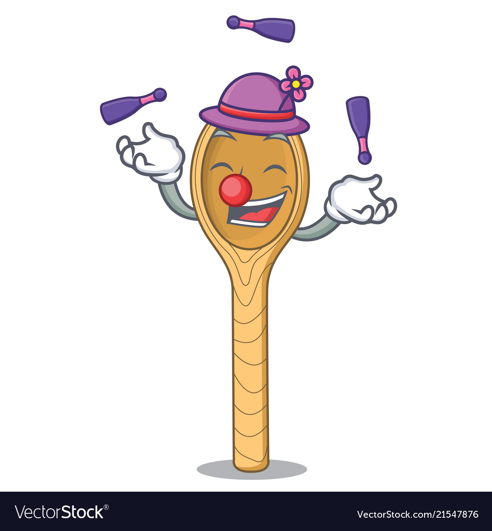 Juggling wooden spoon mascot cartoon