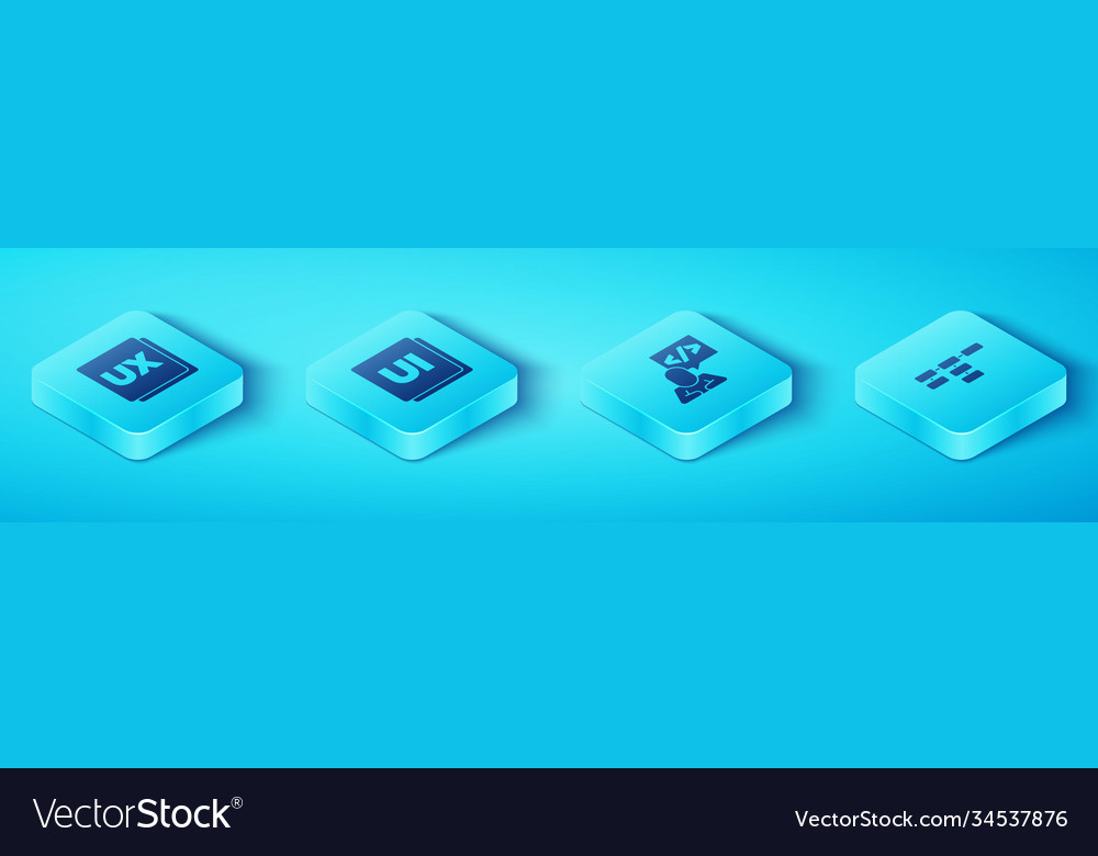 Set isometric ui or ux design site map vector image Set isometric ui or ux design site map