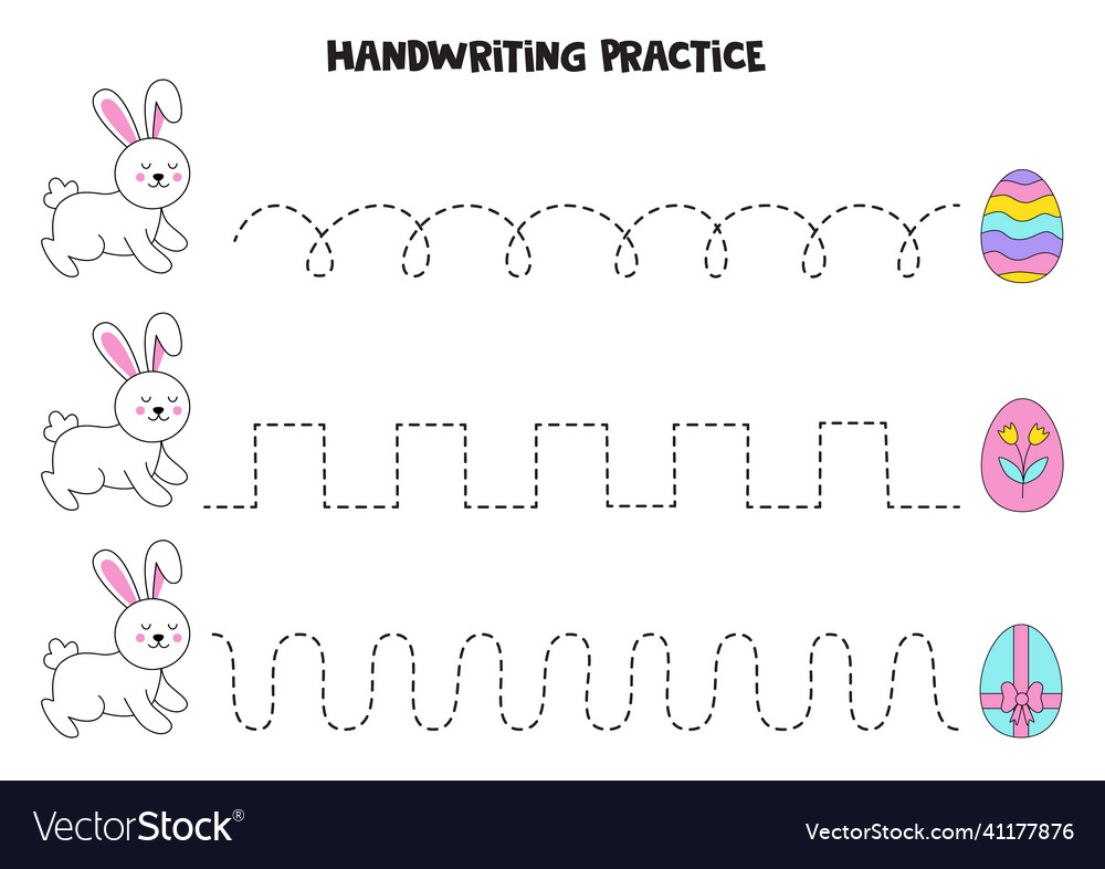 Tracing lines with cute easter bunnies writing Vector Image