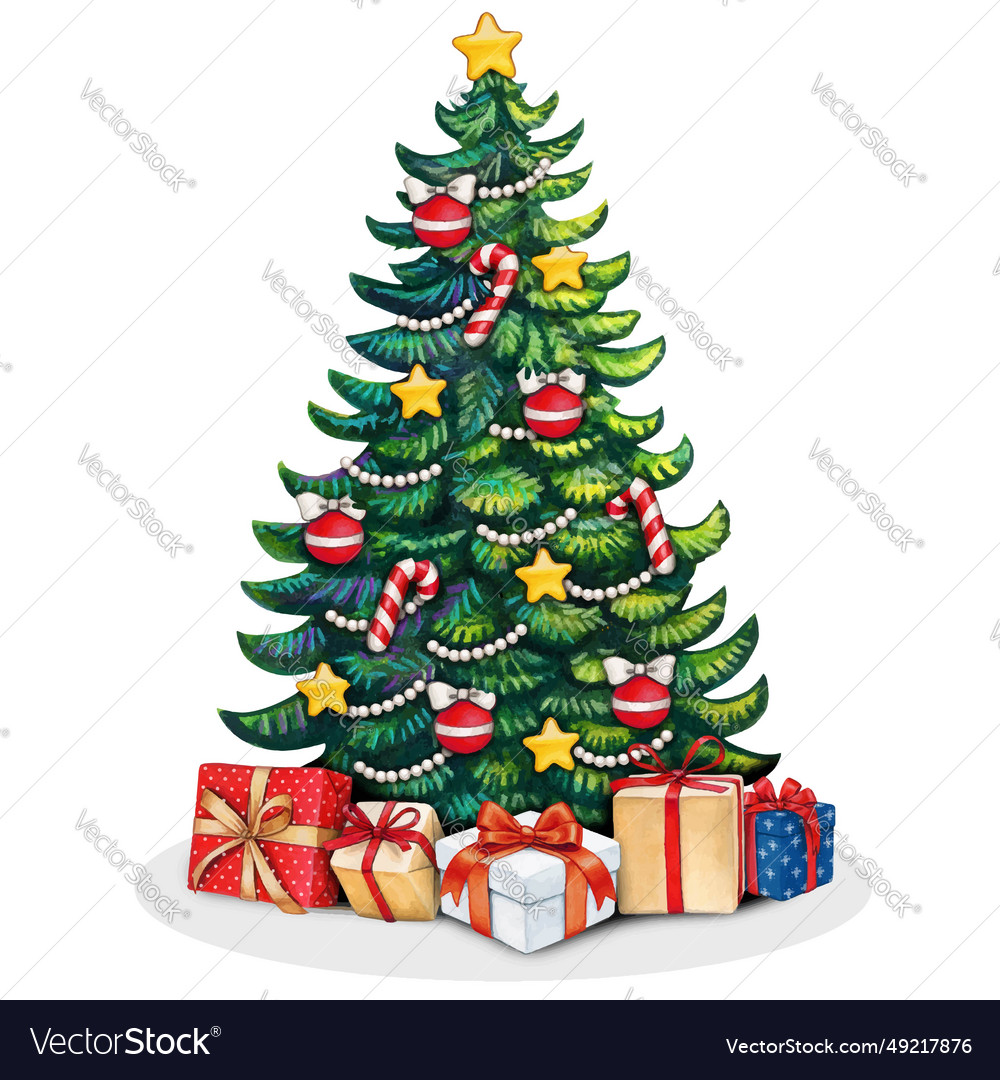 Watercolor hand drawn christmas tree Royalty Free Vector