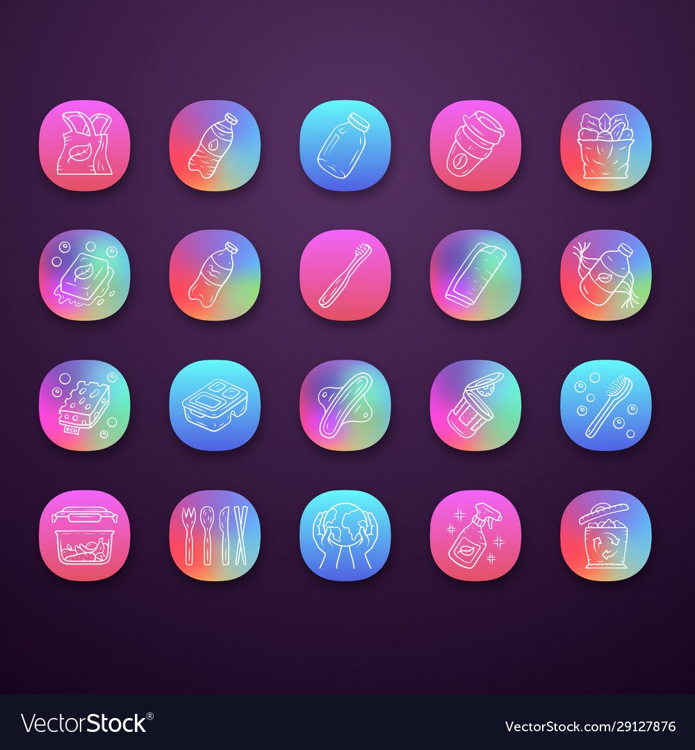 Zero waste swaps handmade app icons set