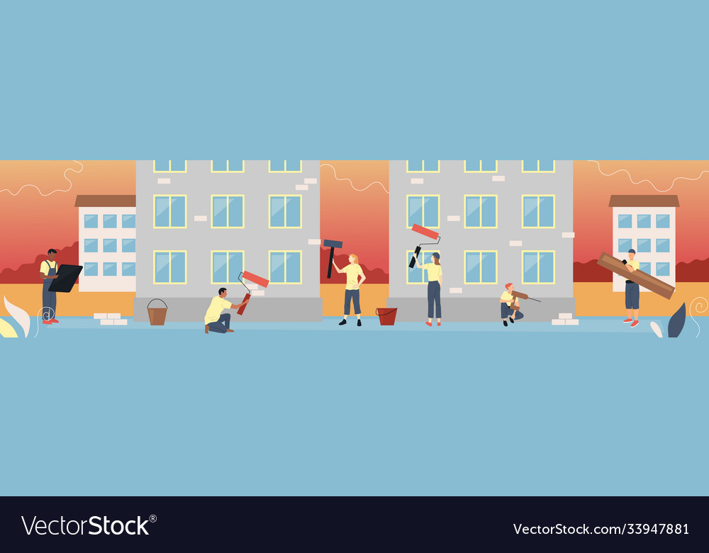 Building team service concept group of characters Vector Image Building team service concept group of characters