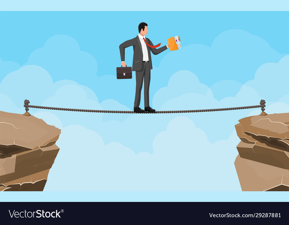 Businessman in suit walking on rope Royalty Free Vector