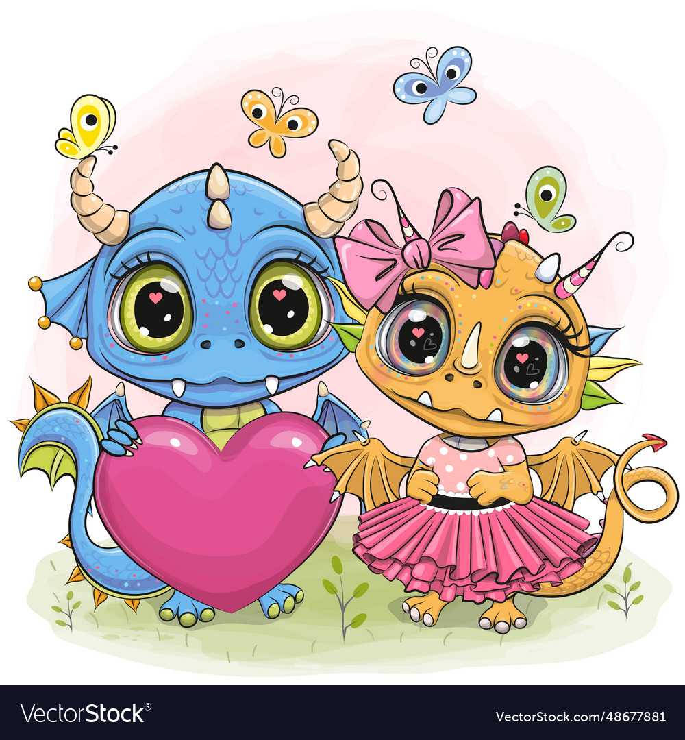 Dragons boy and girl on the meadow Royalty Free Vector Image